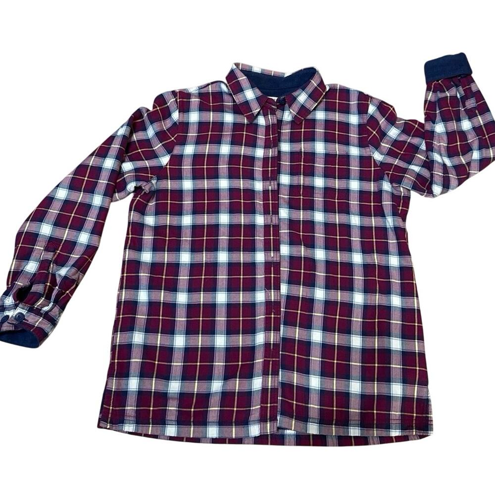 L.L.Bean Fleece lined burgundy and navy plaid flannel shirt womens size Medium